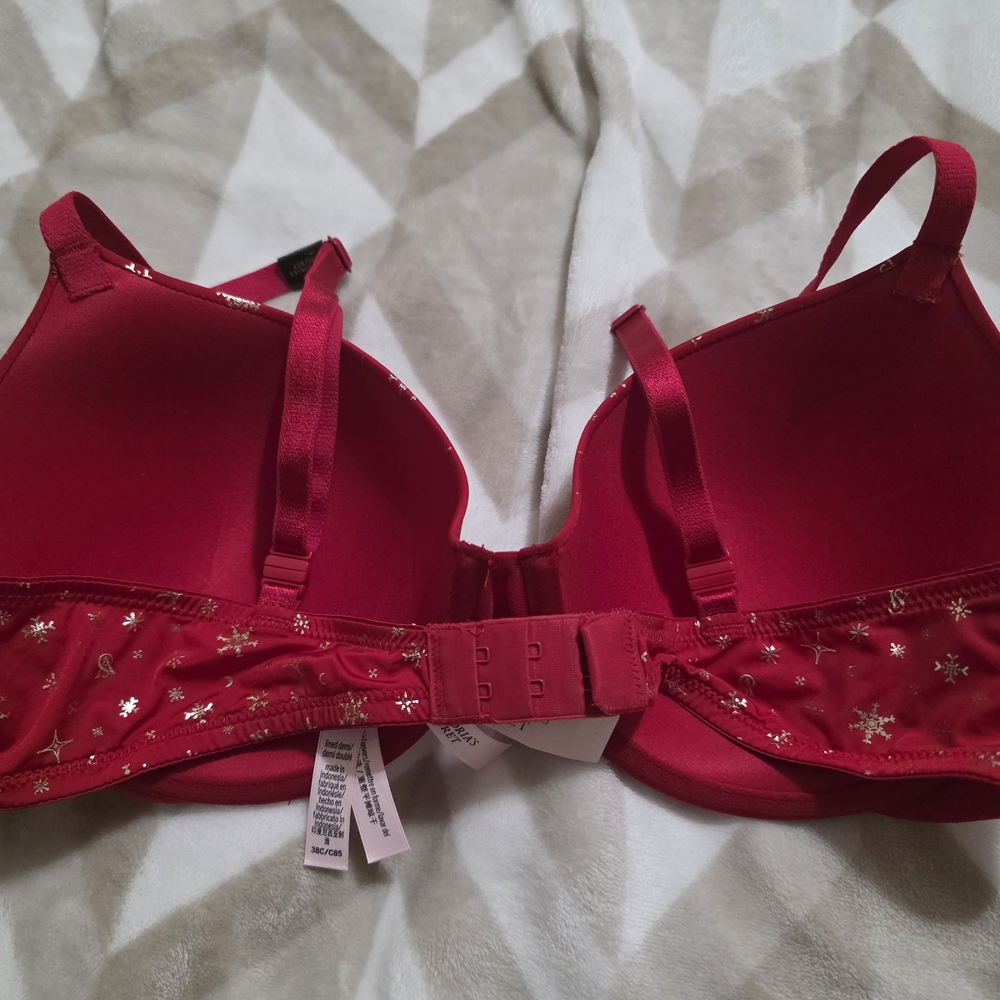 Victoria's Secret Red Lined Demi w/ Gold Holiday Accents & Brown Bombshell Bra - Picture 3 of 8